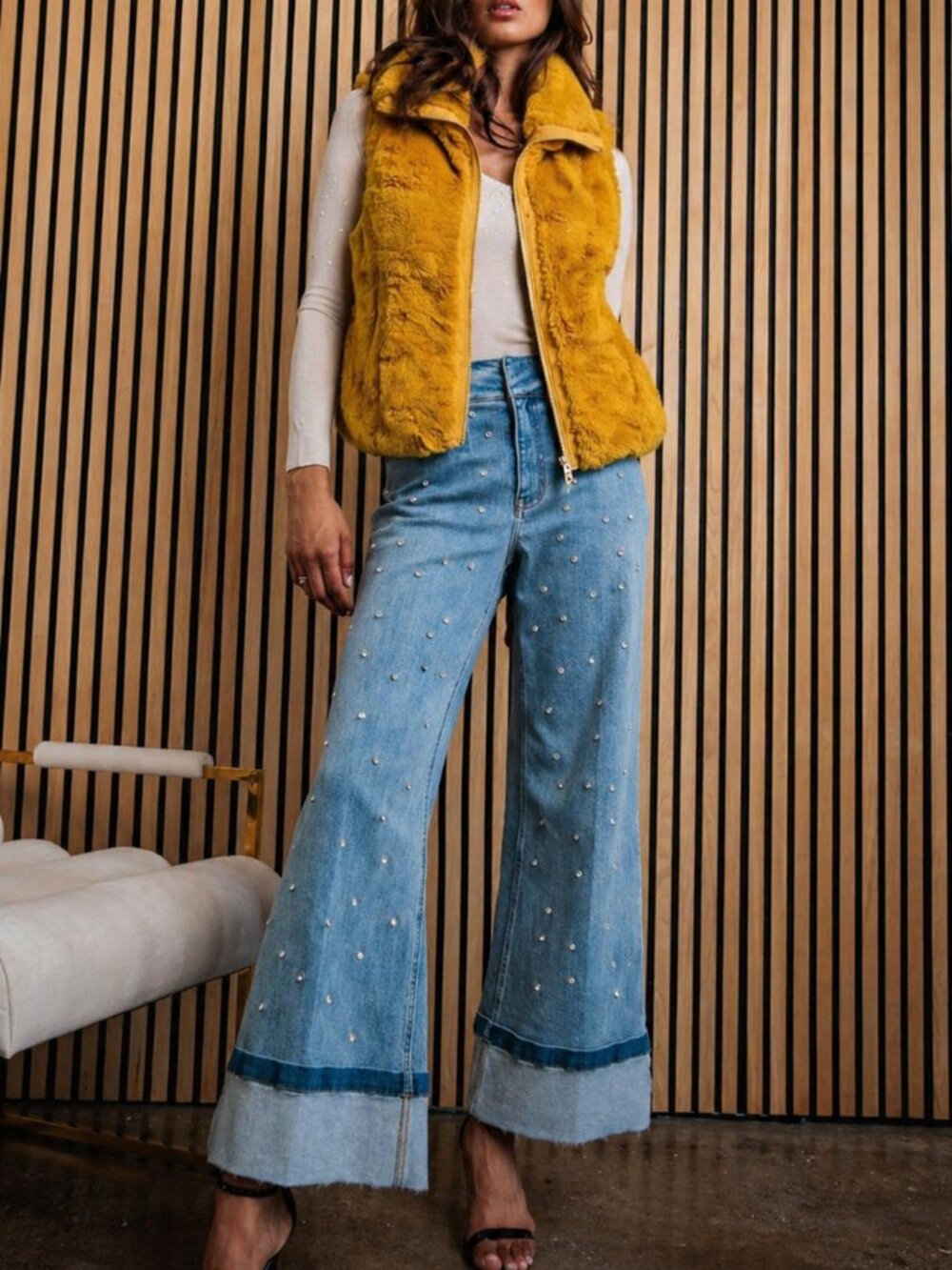 Marc New York Andrew Marc Faux Fur Vest XL Goldenrod Zip Soft Luxe NWOT OldMoney